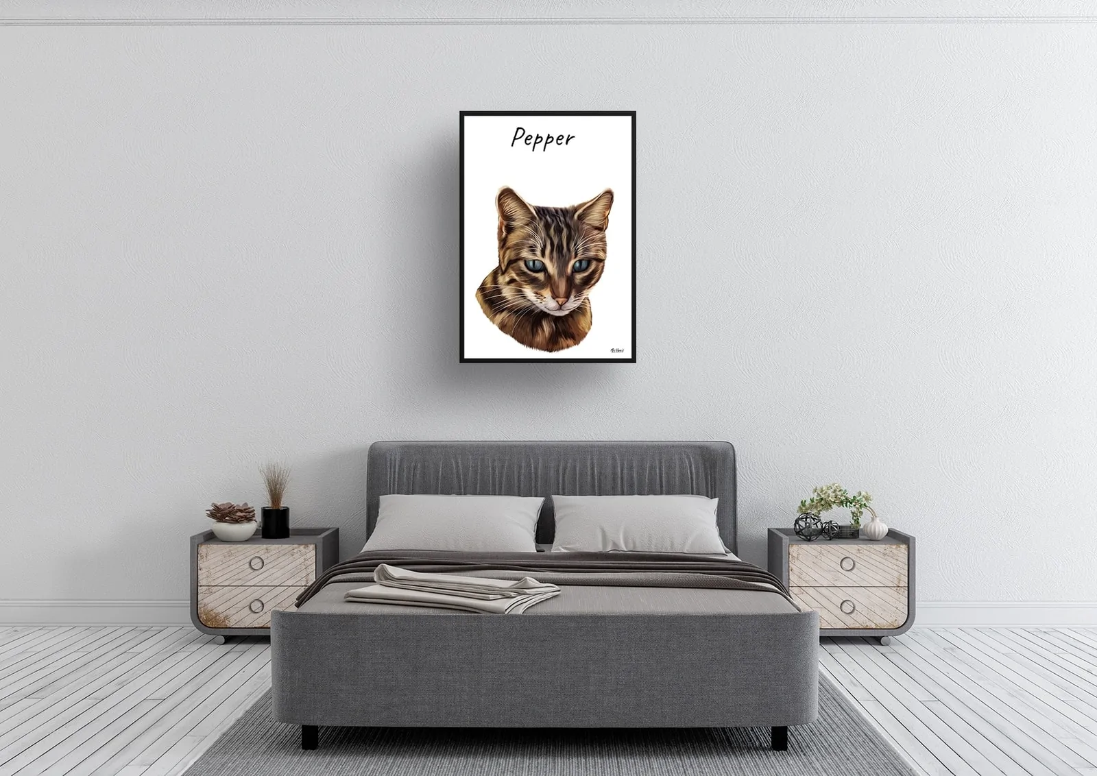 Custom Cat painting portrait print - Framed & un-framed personalised portrait of your pet - Image 4