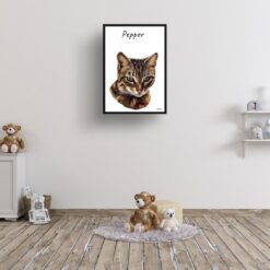 personalised pet portrait prints cat painting white kids room