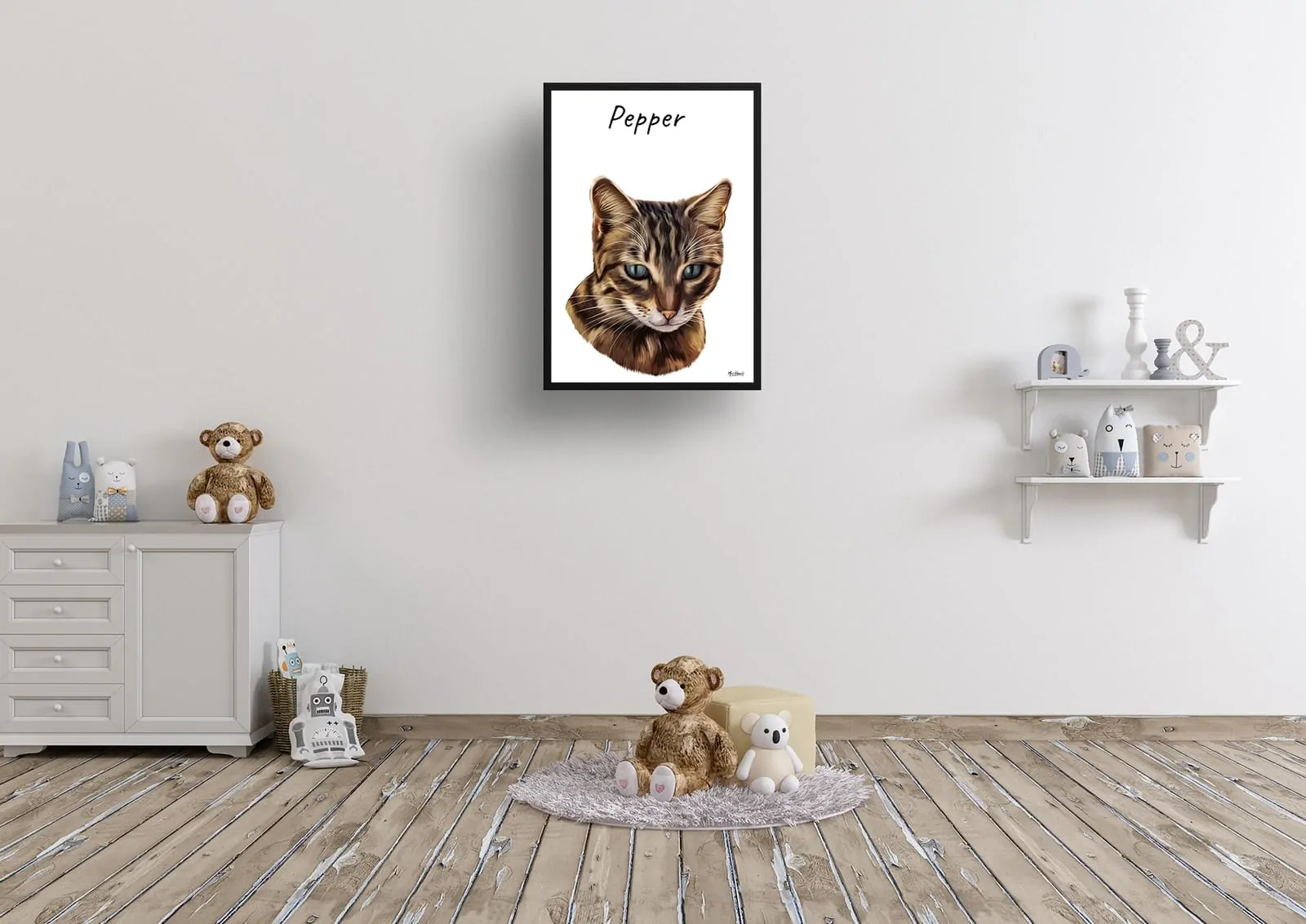 Custom Cat painting portrait print - Framed & un-framed personalised portrait of your pet - Image 6