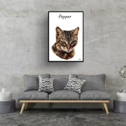personalised pet portrait prints cat painting white living room