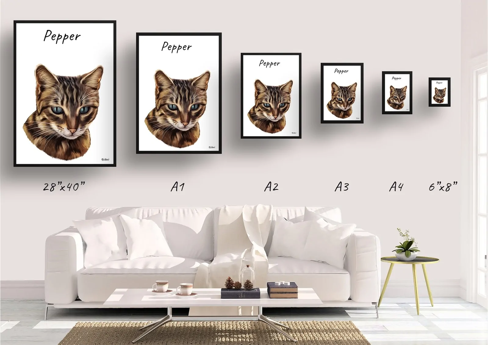 Custom Cat painting portrait print - Framed & un-framed personalised portrait of your pet - Image 2