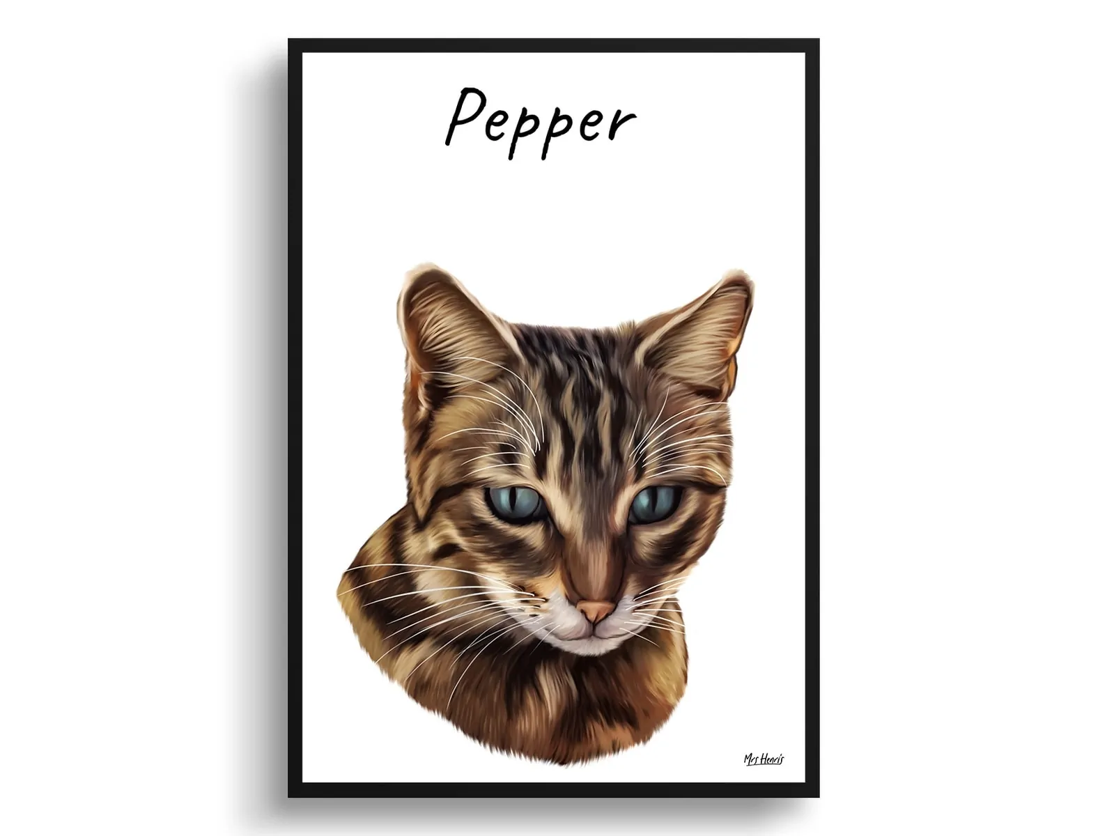 Custom Cat painting portrait print - Framed & un-framed personalised portrait of your pet - Image 18