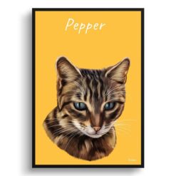 personalised pet portrait prints cat painting yellow