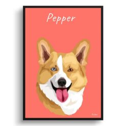 Custom Dog illustration portrait print - Framed & un-framed personalised portrait of your pet 29 personalised pet portrait prints dog illustration coral