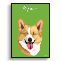 Custom Dog illustration portrait print - Framed & un-framed personalised portrait of your pet 30 personalised pet portrait prints dog illustration green