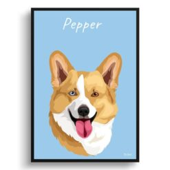 Custom Dog illustration portrait print - Framed & un-framed personalised portrait of your pet 31 personalised pet portrait prints dog illustration light blue