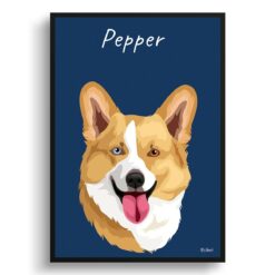 Custom Dog illustration portrait print - Framed & un-framed personalised portrait of your pet 32 personalised pet portrait prints dog illustration navy