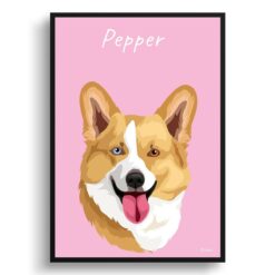 Custom Dog illustration portrait print - Framed & un-framed personalised portrait of your pet 33 personalised pet portrait prints dog illustration pink