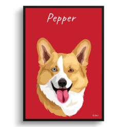 Custom Dog illustration portrait print - Framed & un-framed personalised portrait of your pet 36 personalised pet portrait prints dog illustration red