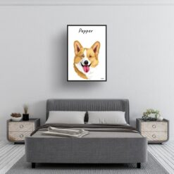 Custom Dog illustration portrait print - Framed & un-framed personalised portrait of your pet 23 personalised pet portrait prints dog illustration white bedroom