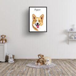 Custom Dog illustration portrait print - Framed & un-framed personalised portrait of your pet 25 personalised pet portrait prints dog illustration white kids room