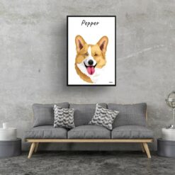 Custom Dog illustration portrait print - Framed & un-framed personalised portrait of your pet 26 personalised pet portrait prints dog illustration white living room