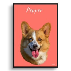 Custom Dog painting portrait print - Framed & un-framed personalised portrait of your pet 29 personalised pet portrait prints dog painting coral