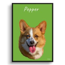Custom Dog painting portrait print - Framed & un-framed personalised portrait of your pet 30 personalised pet portrait prints dog painting green