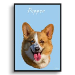 Custom Dog painting portrait print - Framed & un-framed personalised portrait of your pet 31 personalised pet portrait prints dog painting light blue