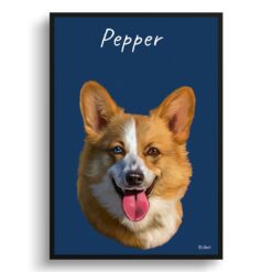 Custom Dog painting portrait print - Framed & un-framed personalised portrait of your pet 32 personalised pet portrait prints dog painting navy