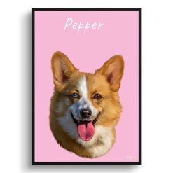 Custom Dog painting portrait print - Framed & un-framed personalised portrait of your pet 33 personalised pet portrait prints dog painting pink
