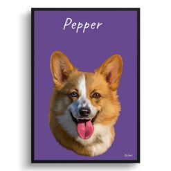 Custom Dog painting portrait print - Framed & un-framed personalised portrait of your pet 34 personalised pet portrait prints dog painting purple