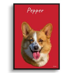Custom Dog painting portrait print - Framed & un-framed personalised portrait of your pet 36 personalised pet portrait prints dog painting red