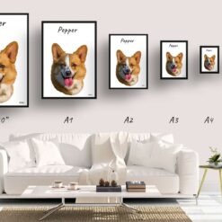 Custom Dog painting portrait print - Framed & un-framed personalised portrait of your pet 21 personalised pet portrait prints dog painting white print size comparison