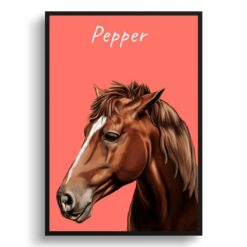 Custom Horse painting portrait print - Framed & un-framed personalised portrait of your pet 28 personalised pet portrait prints horse painting coral