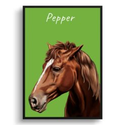 Custom Horse painting portrait print - Framed & un-framed personalised portrait of your pet 29 personalised pet portrait prints horse painting green