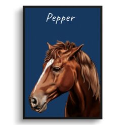 Custom Horse painting portrait print - Framed & un-framed personalised portrait of your pet 31 personalised pet portrait prints horse painting navy