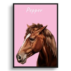 Custom Horse painting portrait print - Framed & un-framed personalised portrait of your pet 32 personalised pet portrait prints horse painting pink