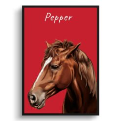 Custom Horse painting portrait print - Framed & un-framed personalised portrait of your pet 35 personalised pet portrait prints horse painting red