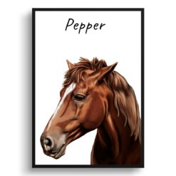 Custom Horse painting portrait print - Framed & un-framed personalised portrait of your pet 36 personalised pet portrait prints horse painting white