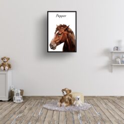 Custom Horse painting portrait print - Framed & un-framed personalised portrait of your pet 24 personalised pet portrait prints horse painting white kids room