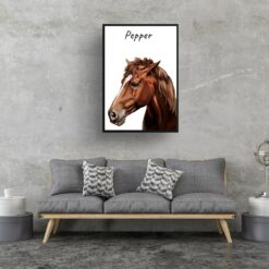 Custom Horse painting portrait print - Framed & un-framed personalised portrait of your pet 25 personalised pet portrait prints horse painting white living room