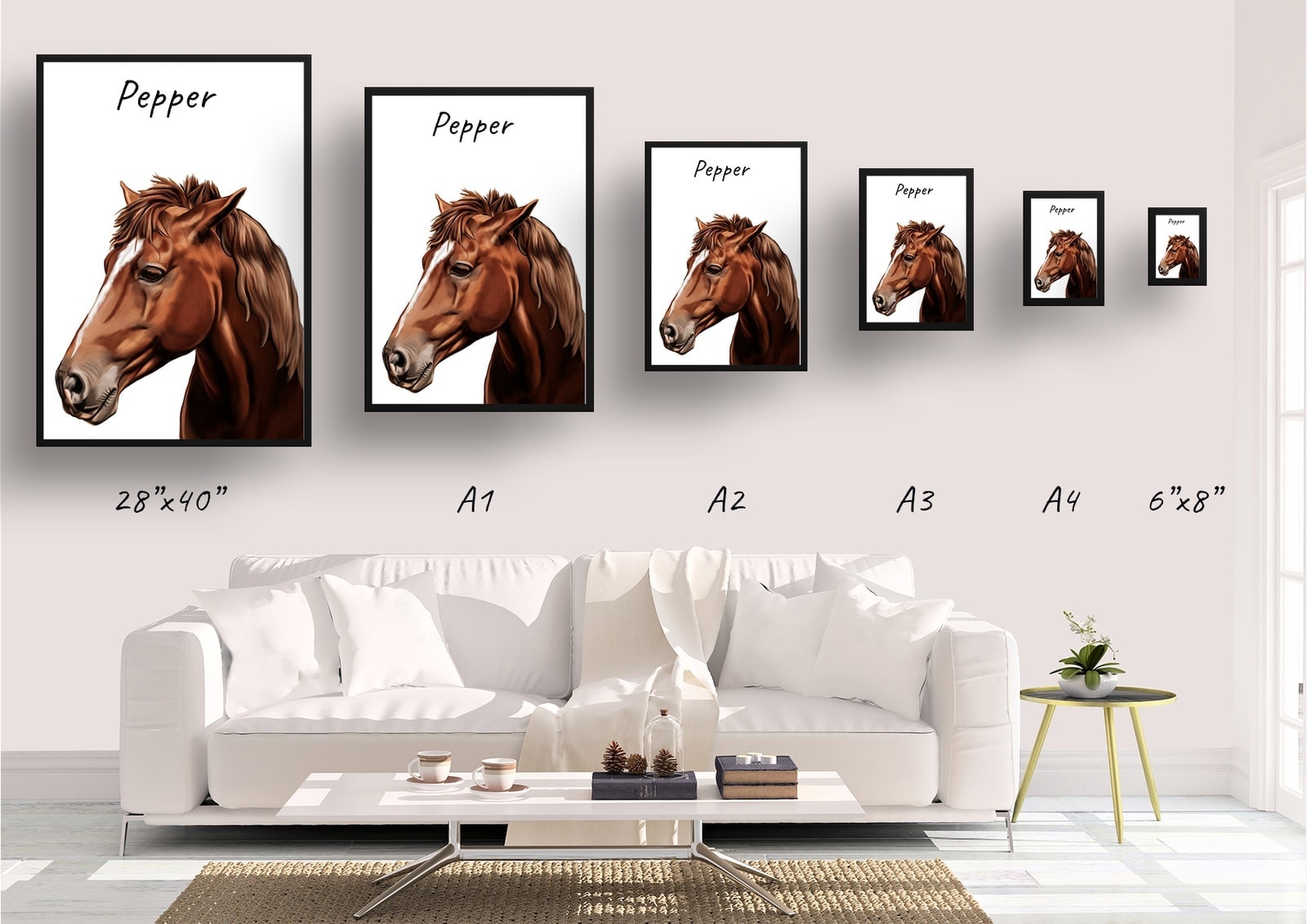 Custom Horse painting portrait print - Framed & un-framed personalised portrait of your pet 3 Custom Horse painting portrait print - Framed & un-framed personalised portrait of your pet - Image 2