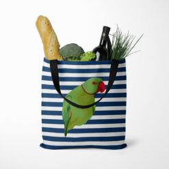 personalised pet portrait travel tote bird illustration nautical stripes tote food