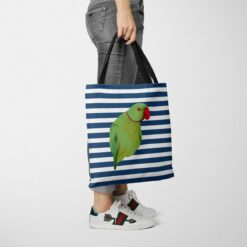 personalised pet portrait travel tote bird illustration nautical stripes tote jeans