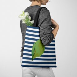 personalised pet portrait travel tote bird illustration nautical stripes tote jumper walking