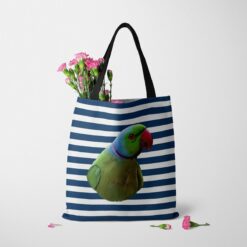 Custom bird painting portrait tote bag - Travel collection personalised portrait of your pet from a photo 24 personalised pet portrait travel tote bird painting nautical stripes tote carnations
