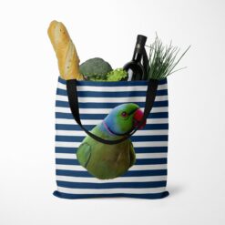 Custom bird painting portrait tote bag - Travel collection personalised portrait of your pet from a photo 21 personalised pet portrait travel tote bird painting nautical stripes tote food