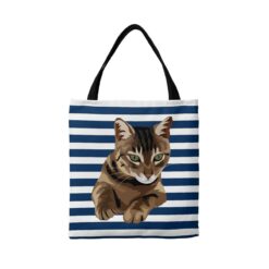 personalised pet portrait travel tote cat illustration nautical stripes
