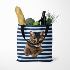 personalised pet portrait travel tote cat illustration nautical stripes tote food