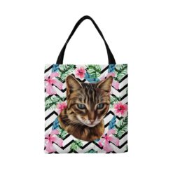 Custom cat painting portrait tote bag - Travel collection personalised portrait of your pet from a photo 17 personalised pet portrait travel tote cat painting geometric tropical