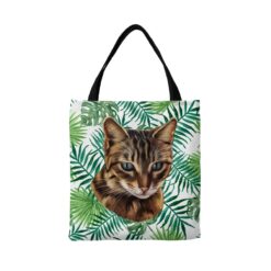 Custom cat painting portrait tote bag - Travel collection personalised portrait of your pet from a photo 18 personalised pet portrait travel tote cat painting leaves