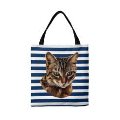 Custom cat painting portrait tote bag - Travel collection personalised portrait of your pet from a photo 15 personalised pet portrait travel tote cat painting nautical stripes