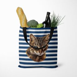 Custom cat painting portrait tote bag - Travel collection personalised portrait of your pet from a photo 21 personalised pet portrait travel tote cat painting nautical stripes tote food