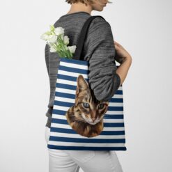 Custom cat painting portrait tote bag - Travel collection personalised portrait of your pet from a photo 23 personalised pet portrait travel tote cat painting nautical stripes tote jumper walking