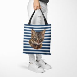 Custom cat painting portrait tote bag - Travel collection personalised portrait of your pet from a photo 25 personalised pet portrait travel tote cat painting nautical stripes tote trowsers walking