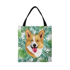 Custom Dog illustration portrait tote bag - Travel collection personalised portrait of your pet from a photo 18 personalised pet portrait travel tote dog illustration leaves