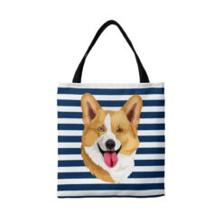 Custom Dog illustration portrait tote bag - Travel collection personalised portrait of your pet from a photo 15 personalised pet portrait travel tote dog illustration nautical stripes