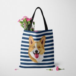 Custom Dog illustration portrait tote bag - Travel collection personalised portrait of your pet from a photo 24 personalised pet portrait travel tote dog illustration nautical stripes tote carnations