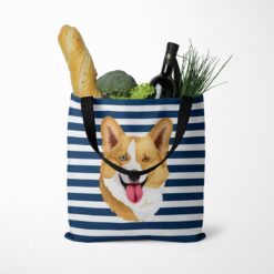 Custom Dog illustration portrait tote bag - Travel collection personalised portrait of your pet from a photo 21 personalised pet portrait travel tote dog illustration nautical stripes tote food